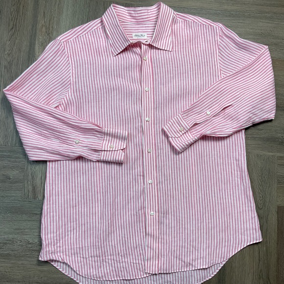 Salvatore Piccolo Other - Salvatore Piccolo Napoli Striped Linen Shirt Mens Large Pink White Classy Italy